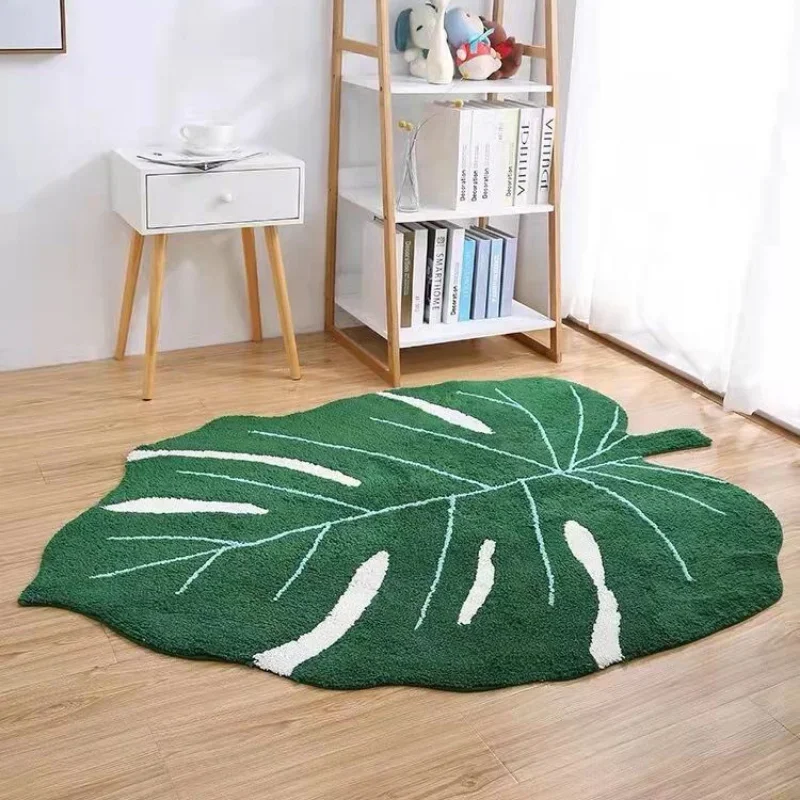 Top Quality Ins Irregular Leaf Soft Carpet Coffee Table Carpets Living Room Decoration Bedroom Green Mats Kids Bedside Area Rug