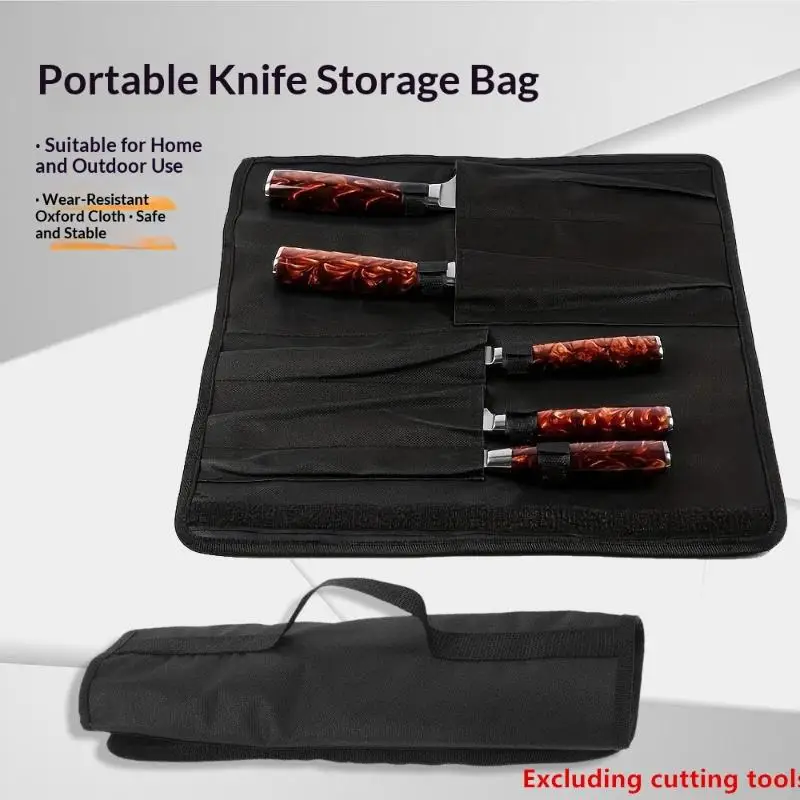 Waterproof Knife Roll Bag Black Oxford Cloth 5 Pockets Carry Case Portable Knives Storage Bags for Chef Knives