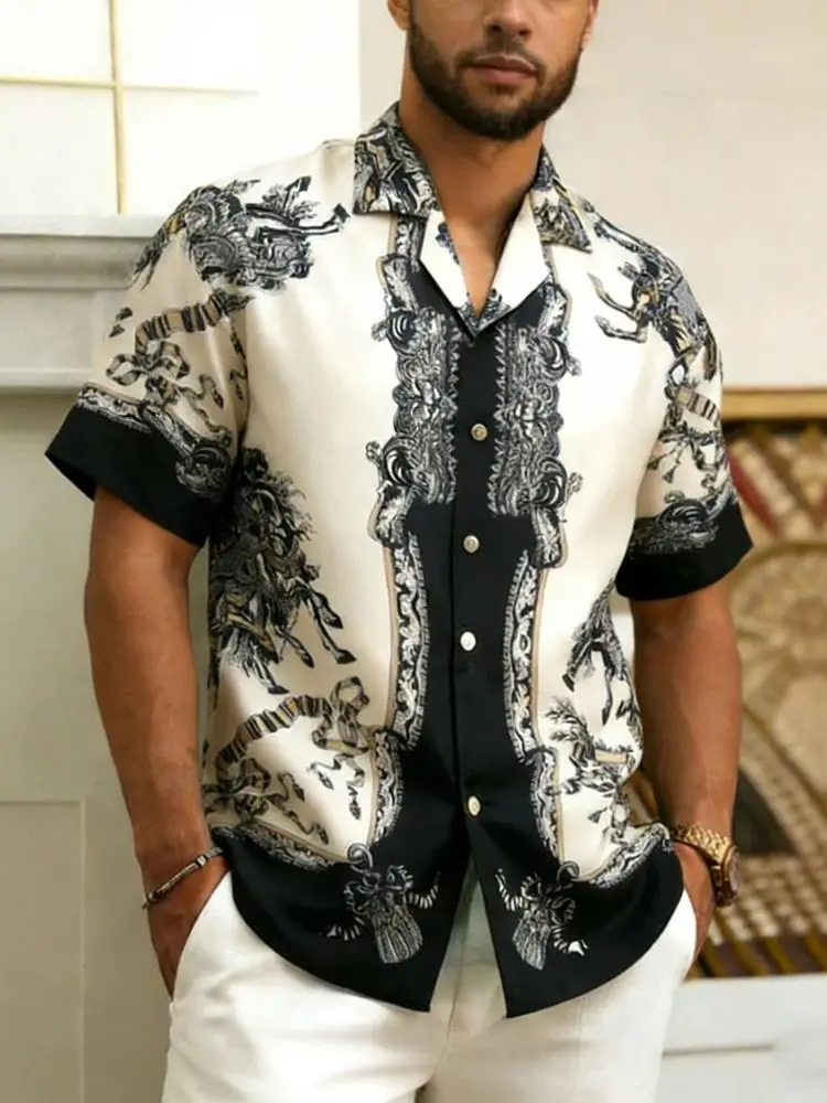 2026 Men's New Long-sleeved Khaki Shirt Geometric Natural High-definition 3D Printed Shirts Hawaii Vacation Business Social Men