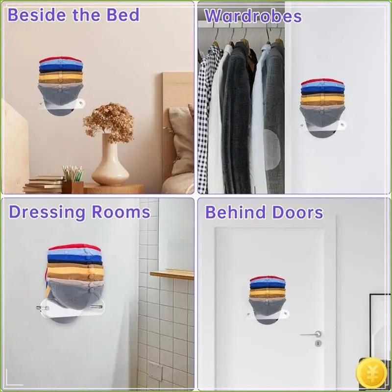 2Pcs Wall Mount Acrylic Hat Rack Organizer For Baseball Caps,For Closets, Entryways, Living Rooms, Bedrooms, Sturdy Rack