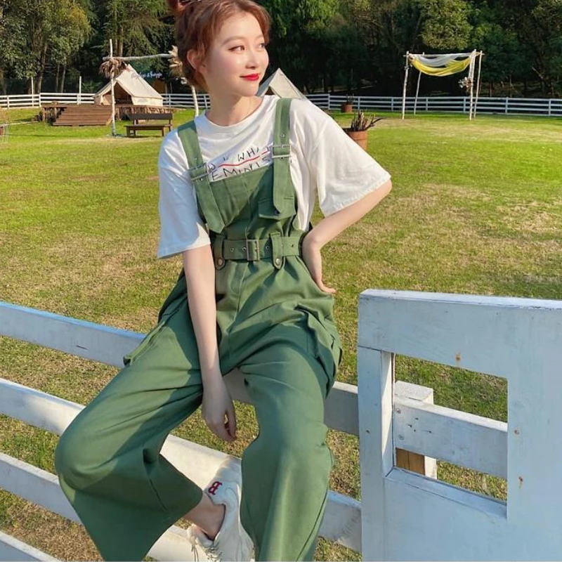 Cargo Jumpsuits Women Big Pockets Students Trousers Baggy Teens Kpop Fashion Clothing Vintage Minimalist Overalls Комбинезоны