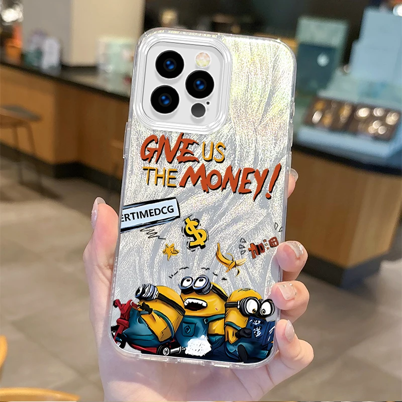 Fashion M-Minions Cartoon Gradient Phone Case for iPhone 16 15 14 13 12 11 8 7 6 Pro Max Plus XS XR Hard Shockproof Matte Covers