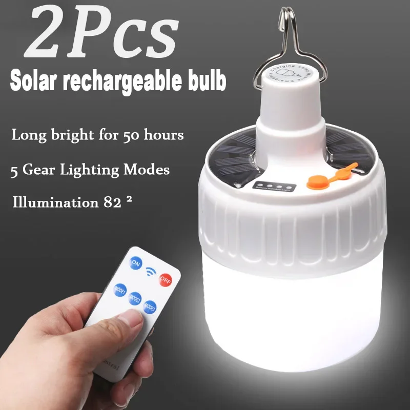 Nice Outdoor Solar Camping Light Bulb Portable Emergency Lamp Tent LED Hook Up Hanging Camping Search Lights Lantern Hiking 2/1P