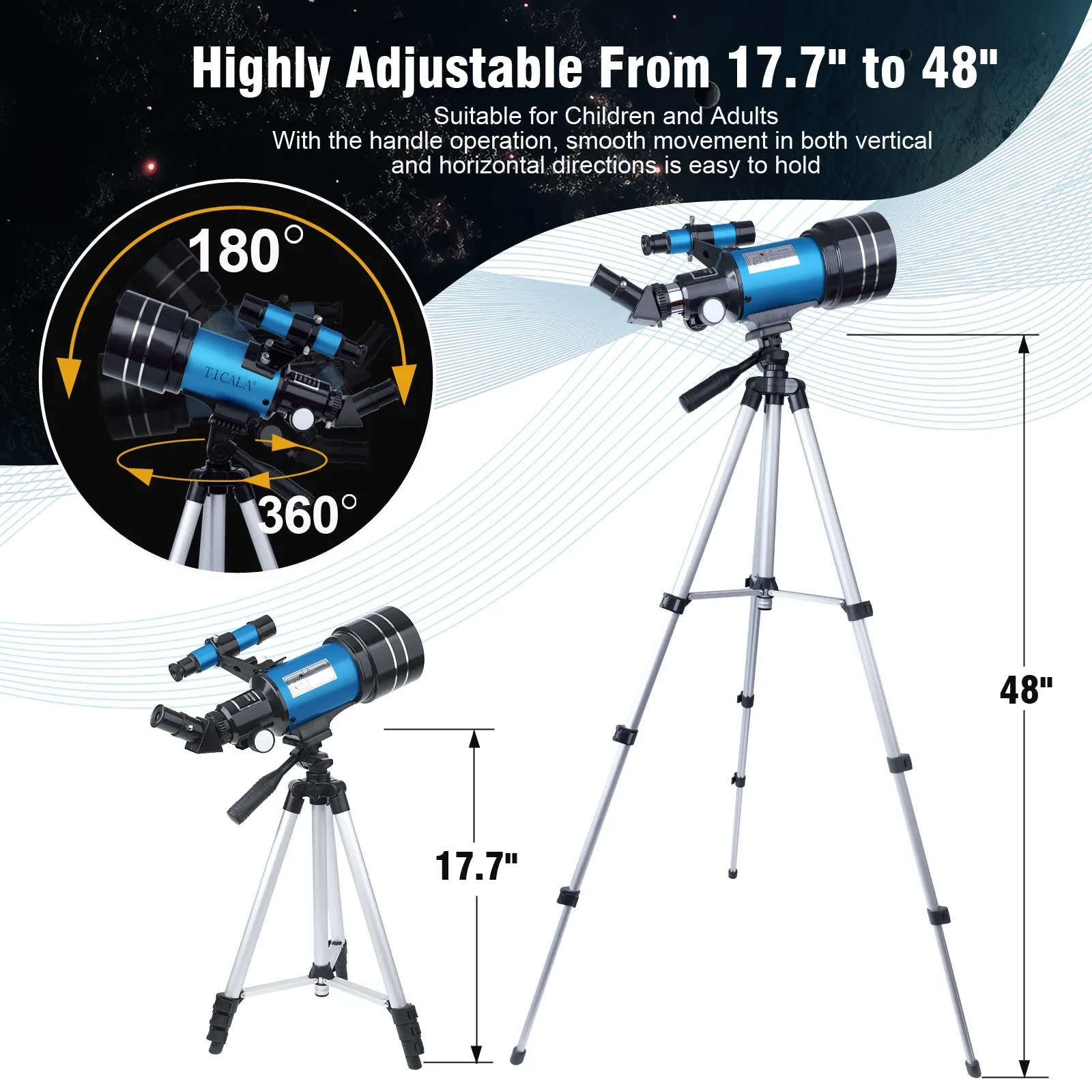 Professional Astronomical Telescope 150 Times Zoom HD High-Power Portable Tripod Night Vision Deep Space Star View Moon Universe