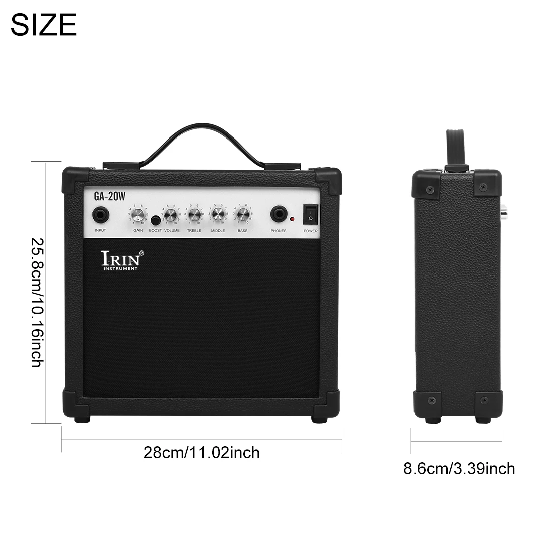 IRIN GA-20W Guitar Amplifier 20W Solid Wood Handheld Guitar Speaker Multi-Effect Knob AUX Input Brazil Plug for Guitar Bass