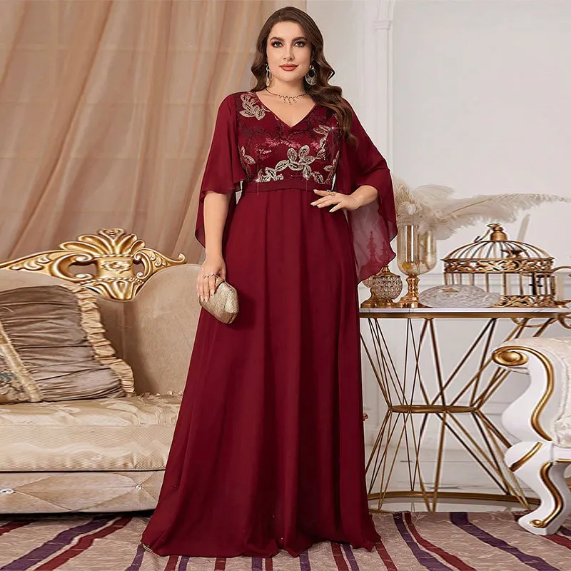 Sequined chiffon plus size dress fashion embroidery wedding bridesmaid dress high-end temperament classic luxury women's clothin