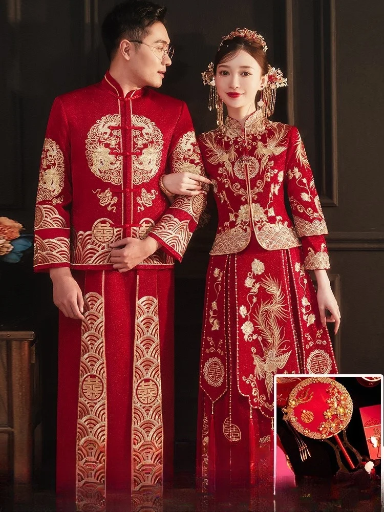 

The bride's new Chinese-style wedding dress toasting suit and thin kimono