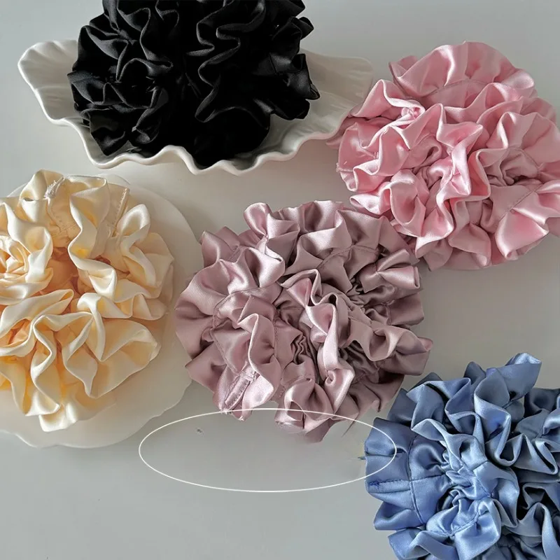 2024 Fashion Satin Pleated Multi-layer Scrunchie Headdress Creative Design Korean Colored Oversized Hair Ties Hair Accessories