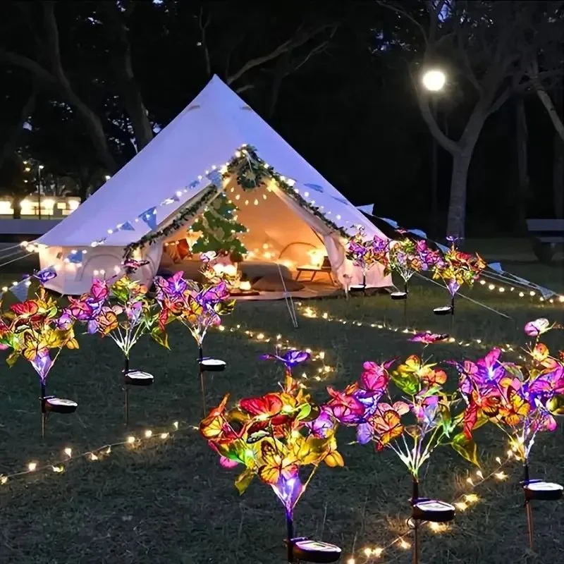 Outdoor Solar Garden Lamp, Solar Butterfly Flower Ground Lamp , Plastic Material, Great for Garden, Yard and Lawn Decoration