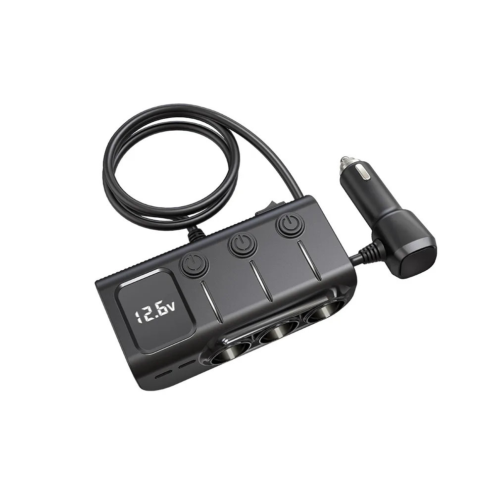 GC01 Fast Charger 120W Voltage Display Cigarette 8 in 1 Lighter Splitter 3 USB Ports Phone Charger Adapter