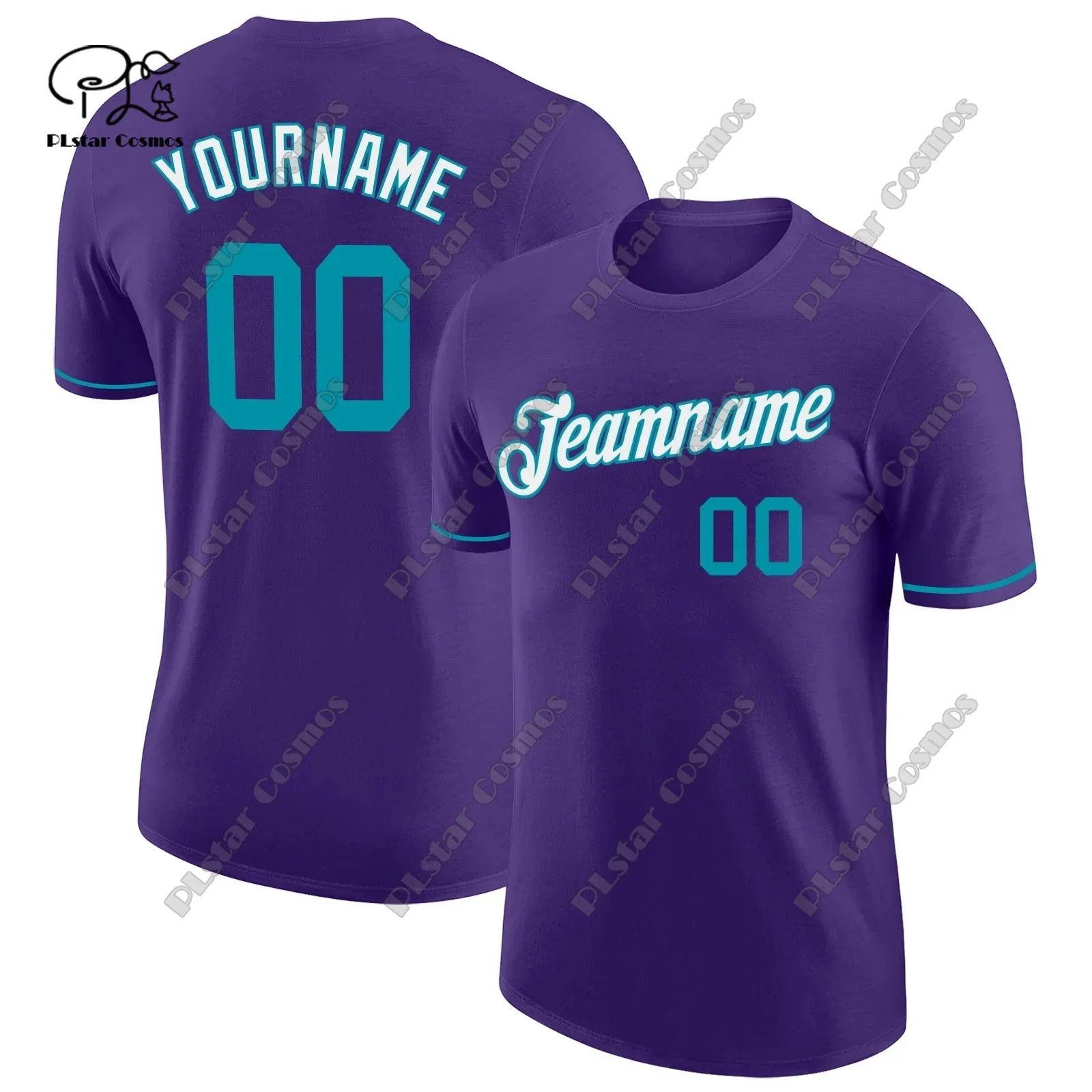 3D printed custom name team uniform colorful purple polyester authentic T-shirt summer tops simple round neck T-shirt