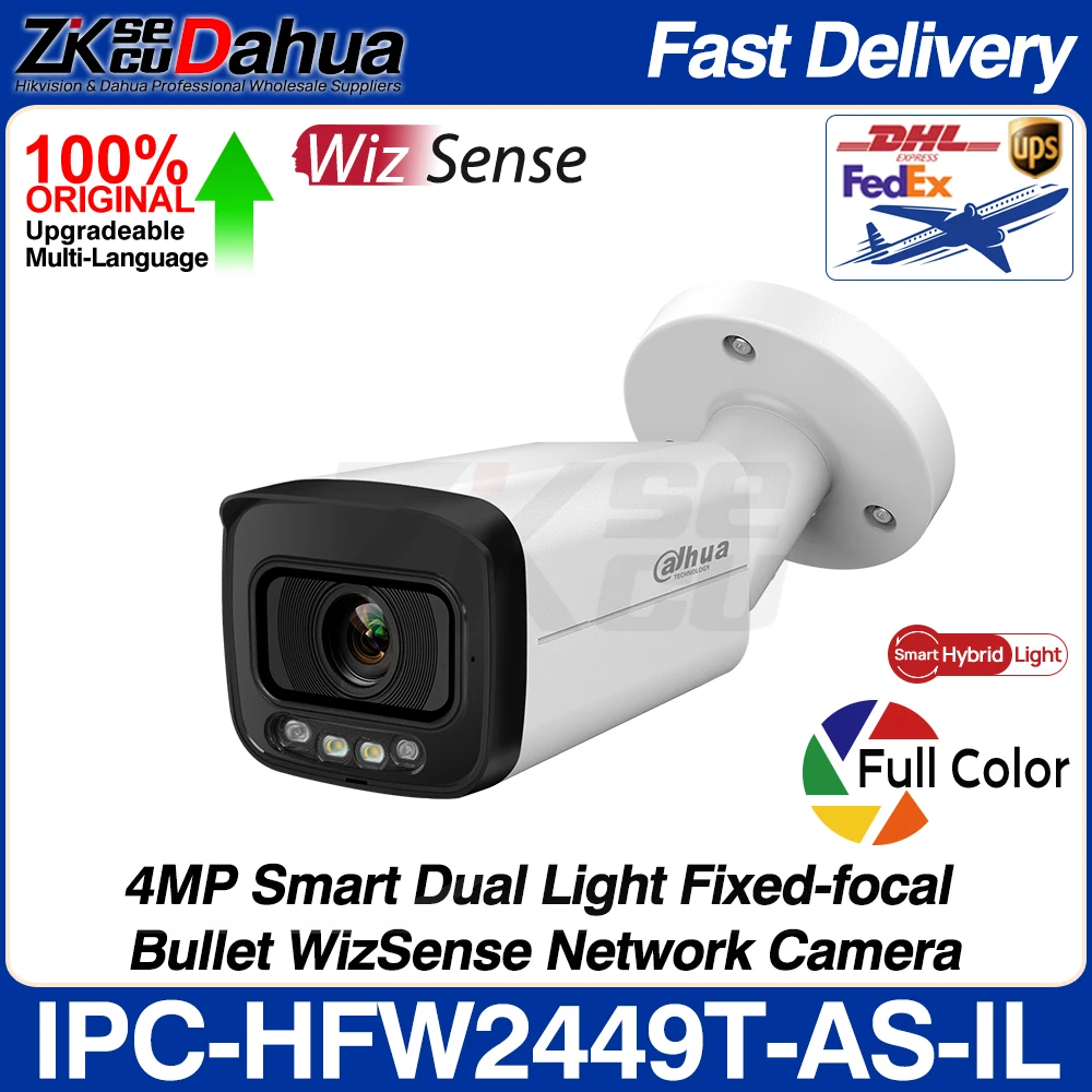 

Dahua Original IPC-HFW2449T-AS-IL 4MP Smart Dual Light Bullet WizSense Network IP Camera Full Color SD Slot POE IP67 SMD Plus