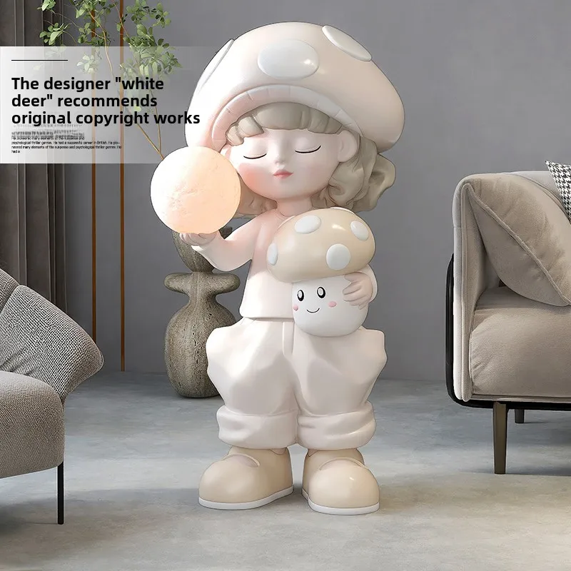 Home Decor Sculptures & Figurines Decoration Accessories Mushroom Girl Night Light Ornaments Living Room Resin Character Statues