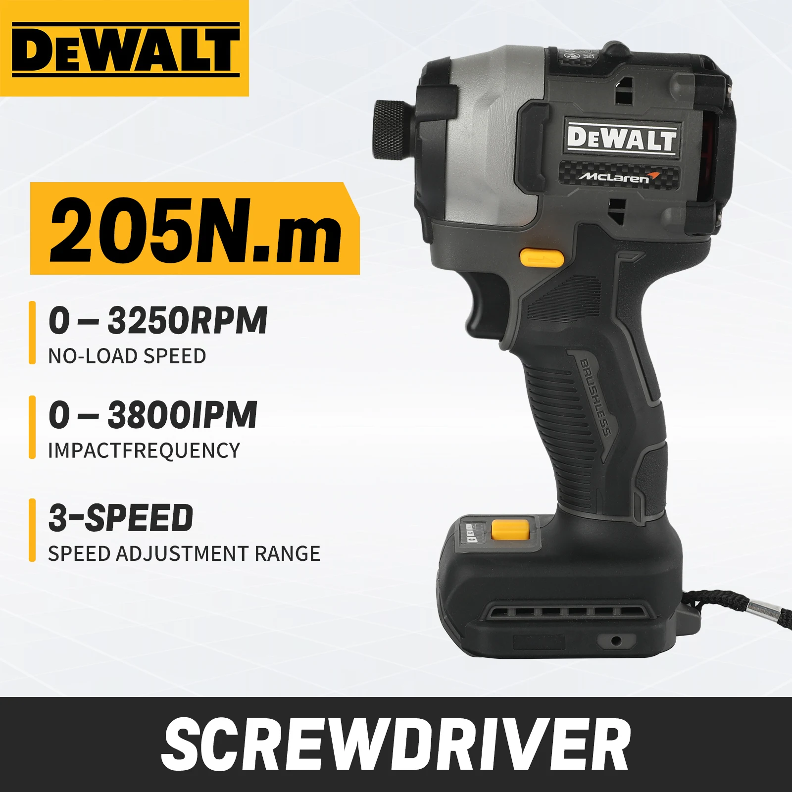 

DEWALT McLaren DCF85M Brushless Electric Screwdriver 205Nm Torque 18V XR Brushless Impact Driver Electric Cordless Screwdrivers