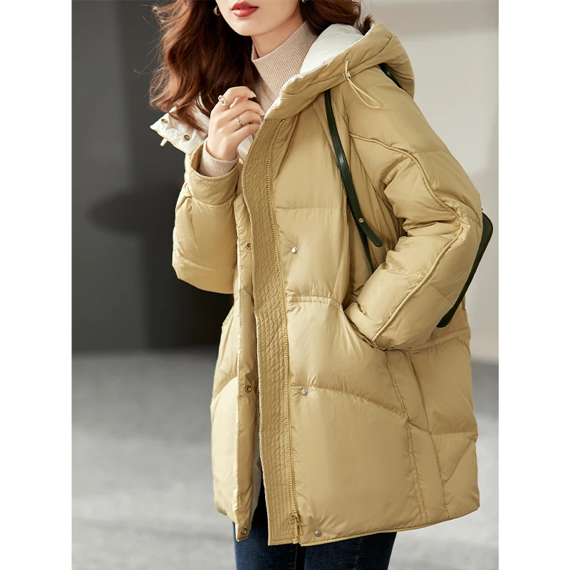 Imagem -05 - Vimly Longo Pato para Baixo Jaqueta para Mulher de Luxo Meados de Comprimento Quente Inverno Puffer para Baixo Cabolsa com Capuz 2023 Roupas Quentes para Mulher 50302