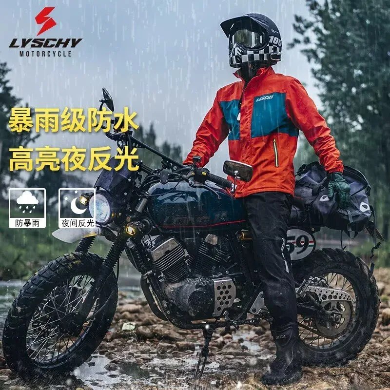

LYSCHY Motorcycle Riding Raincoat Set Strength Waterproof Motocross Biker Split Rainsuit Reflective Jacket Moto Rain Pants