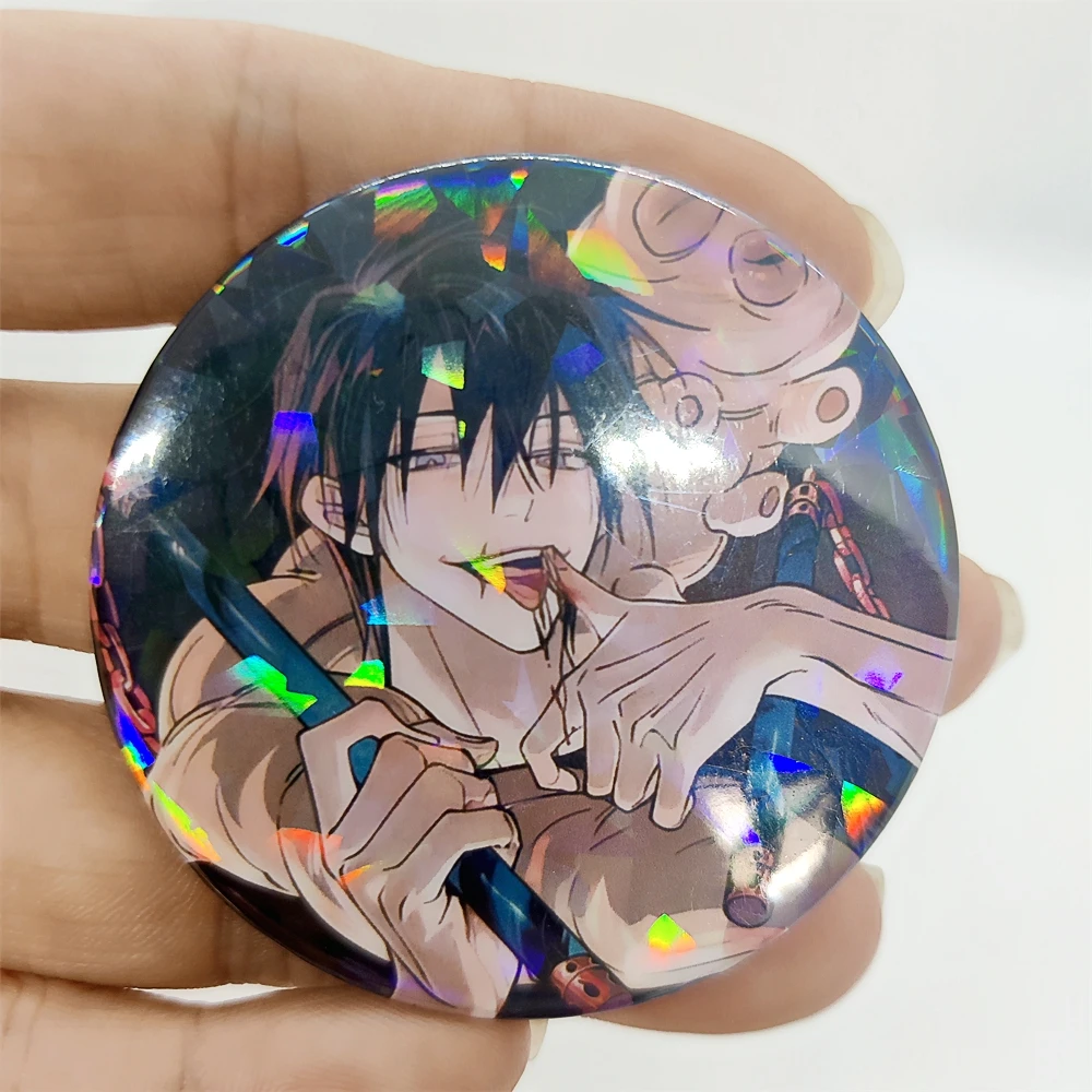 58mm HOT Anime Laser spilla Pin Gojo Satoru Fushiguro Toji Geto Suguru accessori per Badge Cosplay zaino regalo