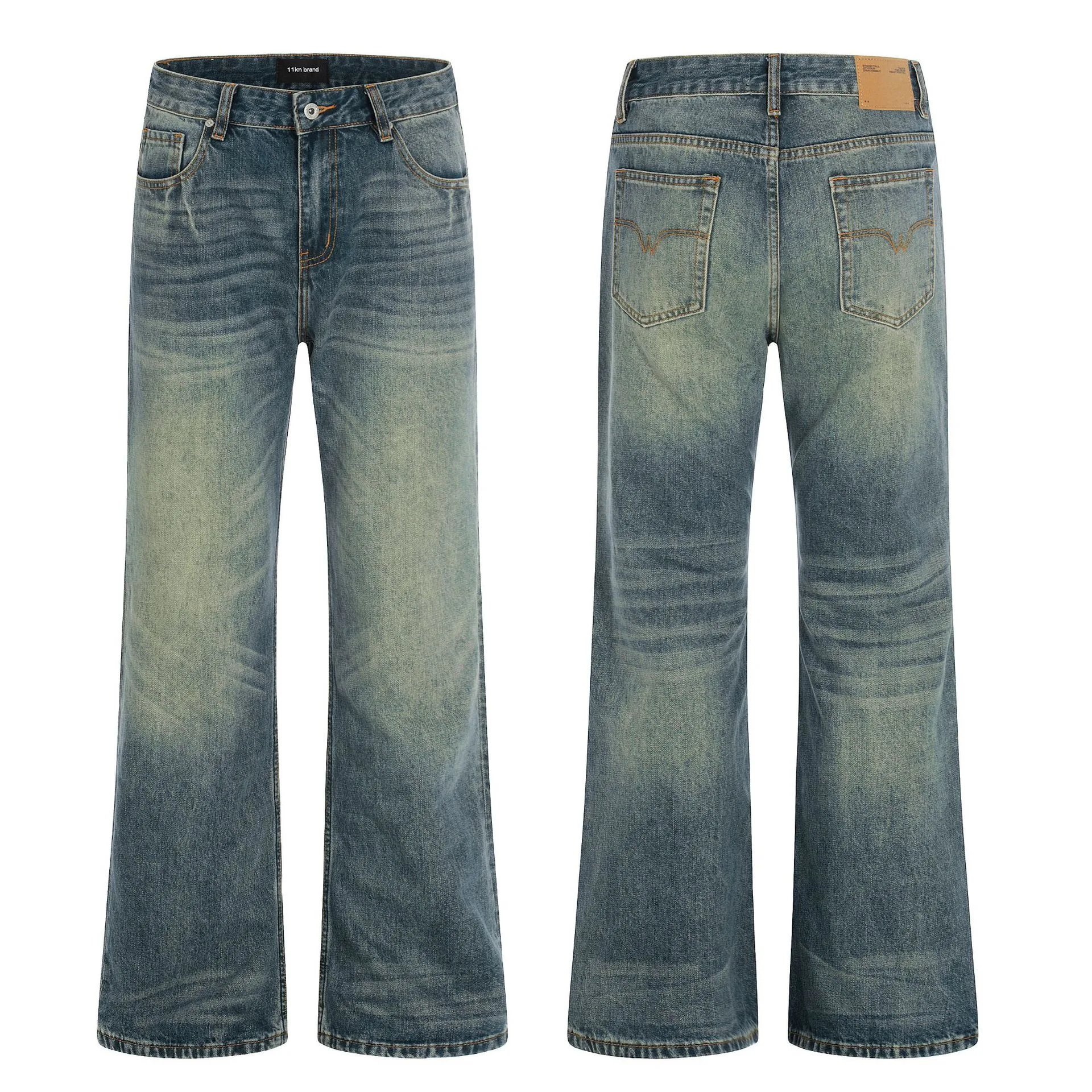 

Американские ретро-джинсы синего цвета с прямыми штанинами, повседневные, удлиненные, с эффектом похудения, на молнии, со средней посадкой, свободного прямого кроя