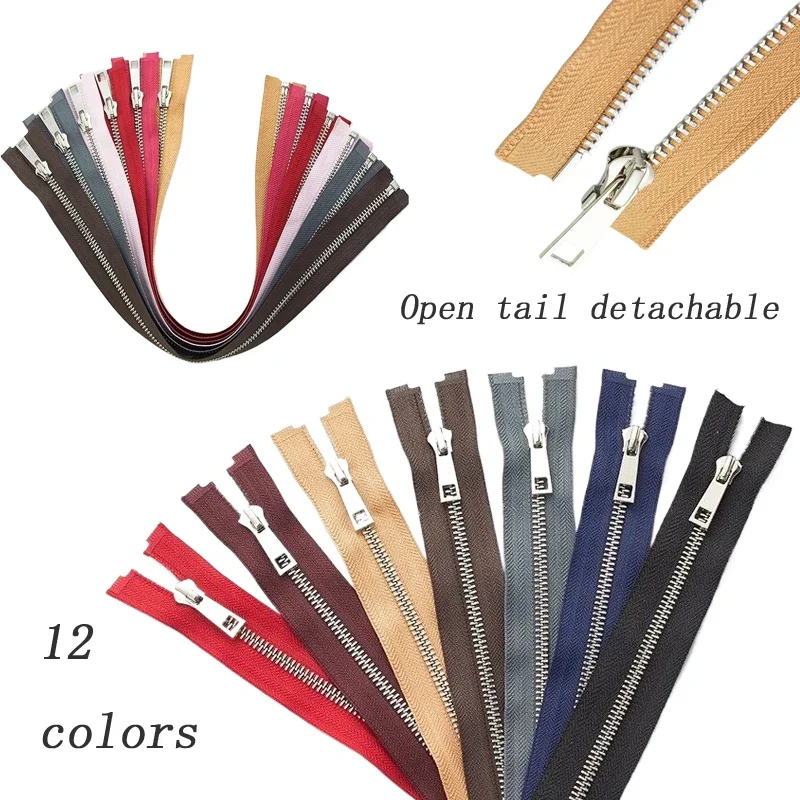 50Pcs No.5 DIY Alloy Metal Zippers 40cm-80cm Open-end Handwork Sewing Zipper Accessories For Down Jacket Coat Garment 12 Colors