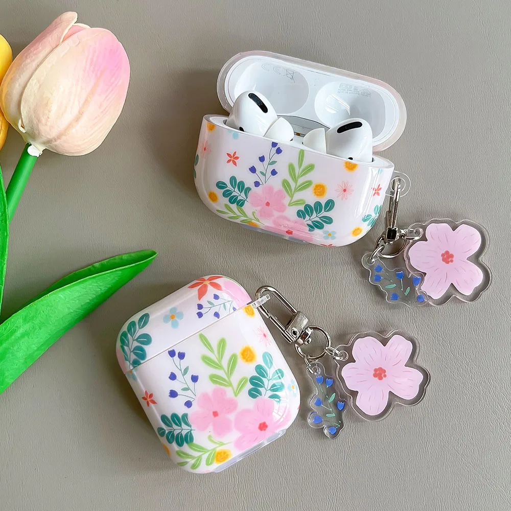 Hàn Quốc Dễ Thương Hoa Tươi Lá Ốp Lưng Móc Khóa Cho AirPods 1 2 Pro Bluetooth Trường Hợp Cho AirPod 3 2 mềm Mại Tai Nghe Bao