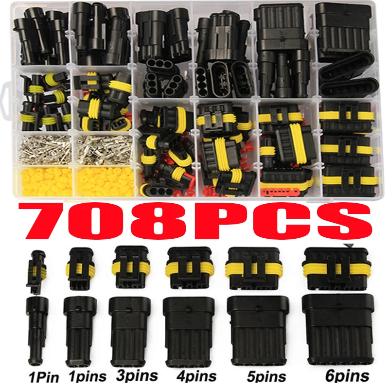 

708pcs HID Waterproof Connectors Set 1/2/3/4/5/6 Pins 43 Sets Car Electrical Wire Connector Plug Truck Harness Housing Connector