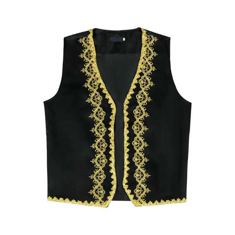 Medieval Gold Embroidery Baroque Vest Men Slim Fit Palace Prince Black Vest Waistcoat Men Stage Prom Drama Opera Costume Gilet view 6