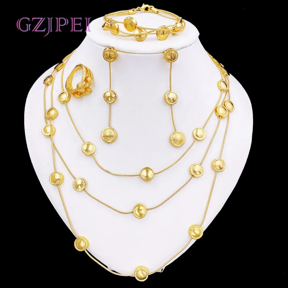 

GZJPEI Fashion Women Jewelry Set Multilayer Sweater Necklaces Multi Layer Beads Bracelet Chic Long Earring Ring 2025 New Design