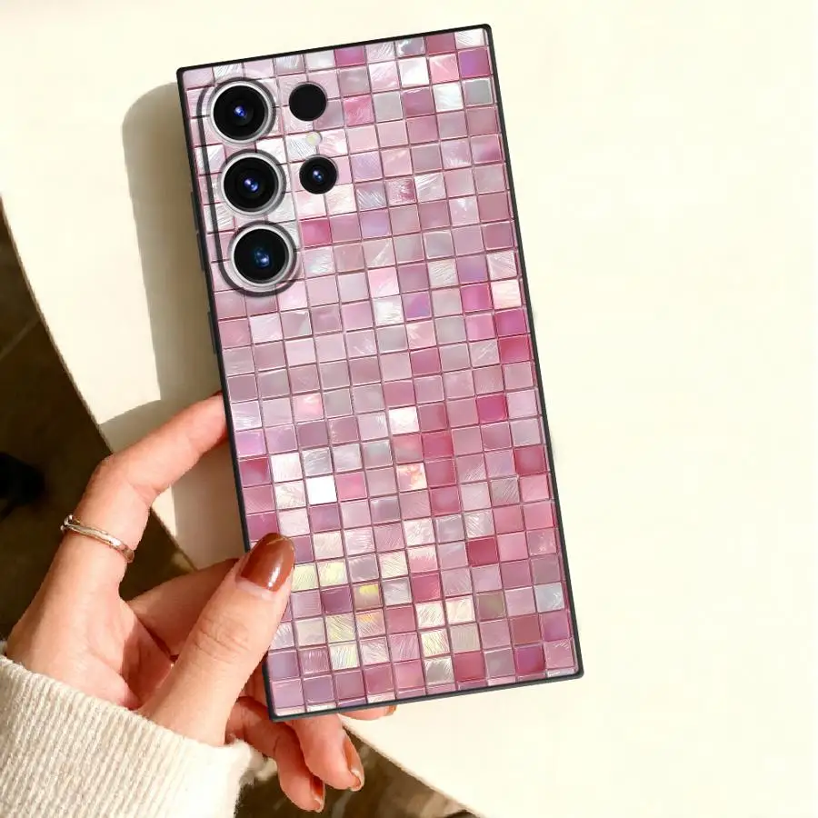 Pink Grid Case for Samsung Galaxy S26 Ultra S24 Plus S26+ S20 Note 20 S25+ S22 S25 FE S23 S21 S10 Phone Cover