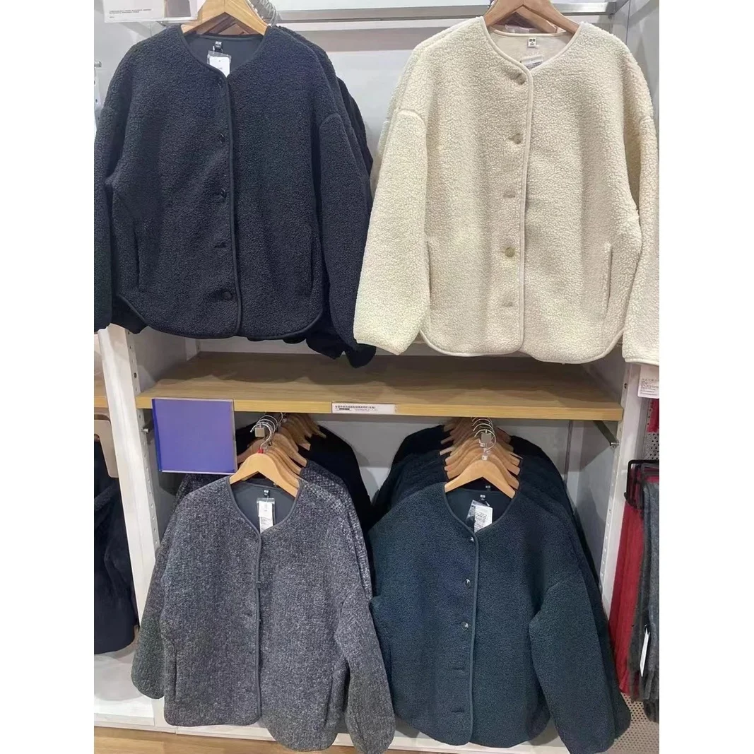 

Women's Winter Warm Fce Lined Cardigan Coat Viscose Polyester round Ne Button up Outerwear Faion Versatile Ladies' Jaet