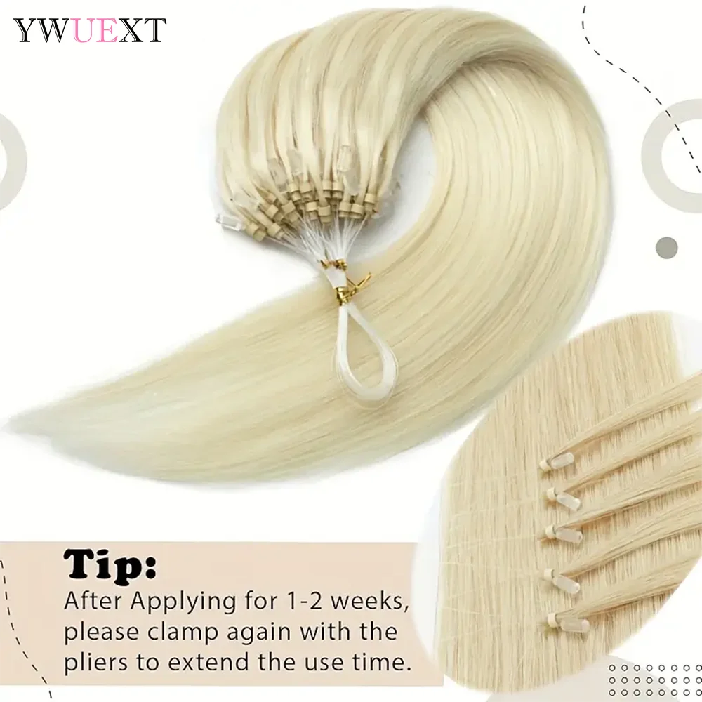 Micro Loop Ring Human Hair Extensions 12" 16" 20" Straight Micro Link Hair Extension Natural Black Brown Blonde Hair 50pcs image 2