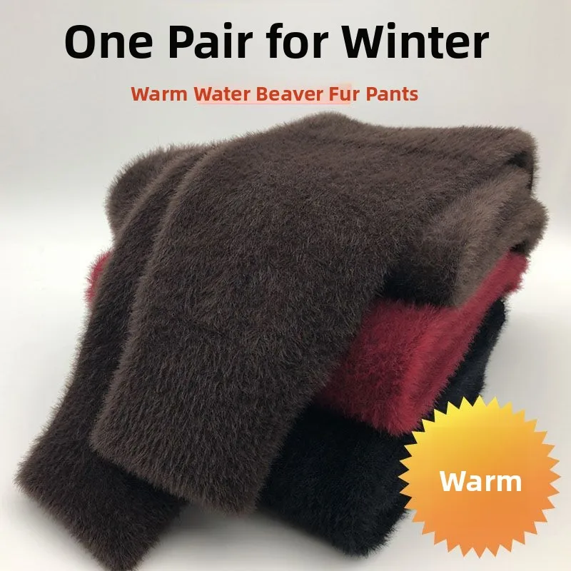 Thiened Pure Color M Fem Inverno Caldo Vita Alta Elastico Anti-freddo Coppia Base Fce Pantaloni Autunno Inverno Poliestere