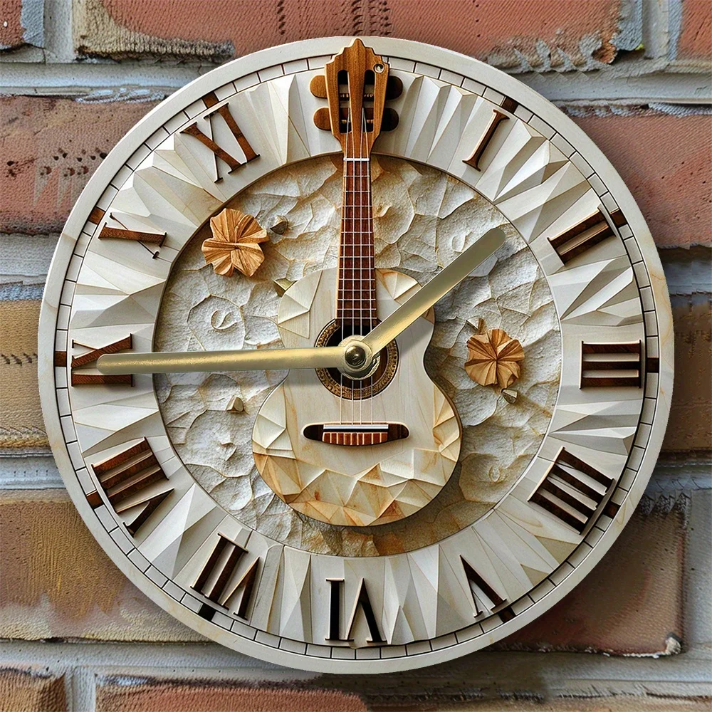 Elegant Guitar-Themed Silent Wall Clock - Aluminum, Ideal for Living Room & Mother'S Day Gift Wall Clock Modern Design