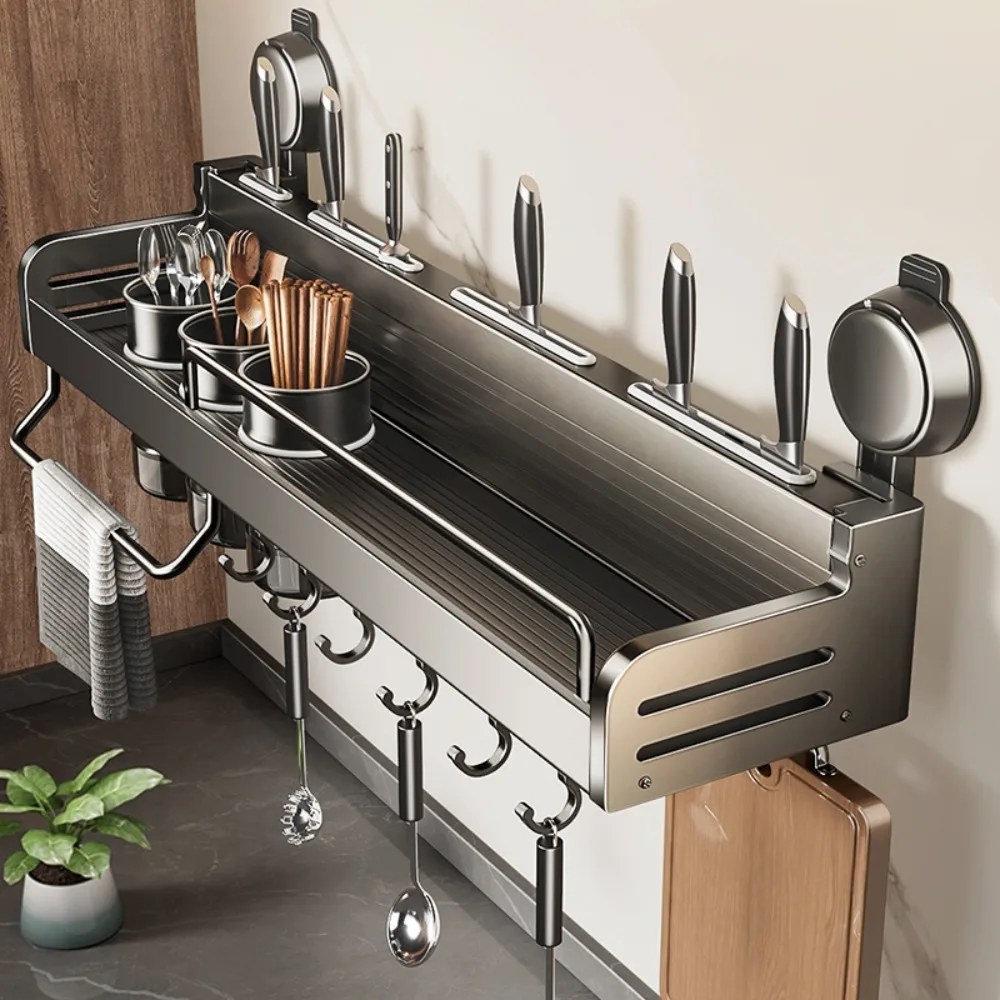 Wall Mounted Kitchen Storage Rack Non Perforated Track Kitchen Utensil Rack Spoon Shovel Cutting Board Storage Knife Holder