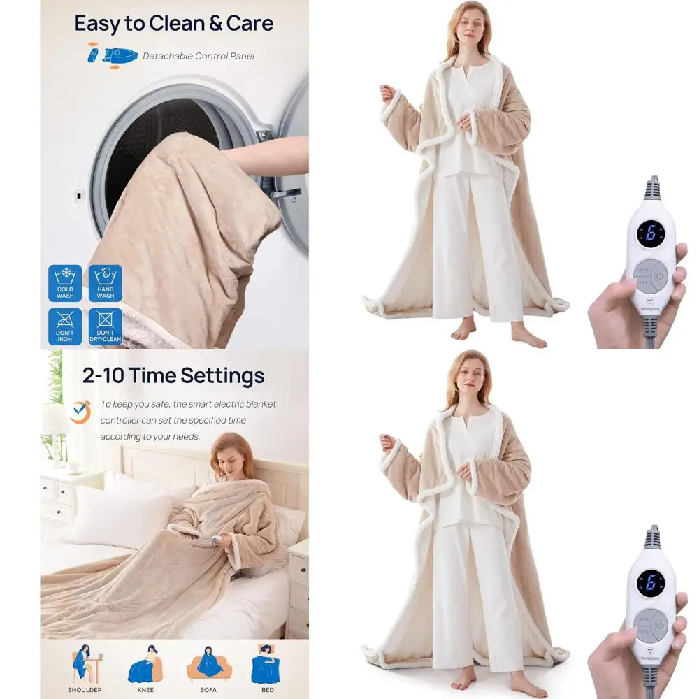 

Heated Wearable Blanket with Foot Pocket, 6 Heat Settings, 2-10 Hours Timer, 50x70 Beige