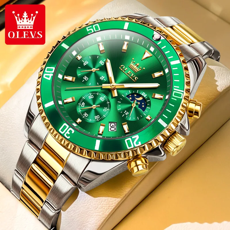 

OLEVS 2870 Мужские часы Лучший бренд Роскошные золотые кварцевые наручные часы Водонепроницаемые светящиеся часы с хронографом из нержавеющей стали для мужчин