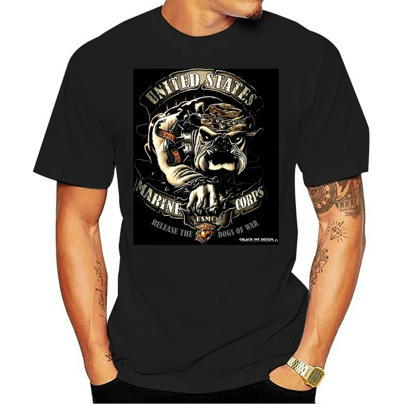 funny t shirts Men's fashion Usmc Bulldog Black cotton T-Shirt