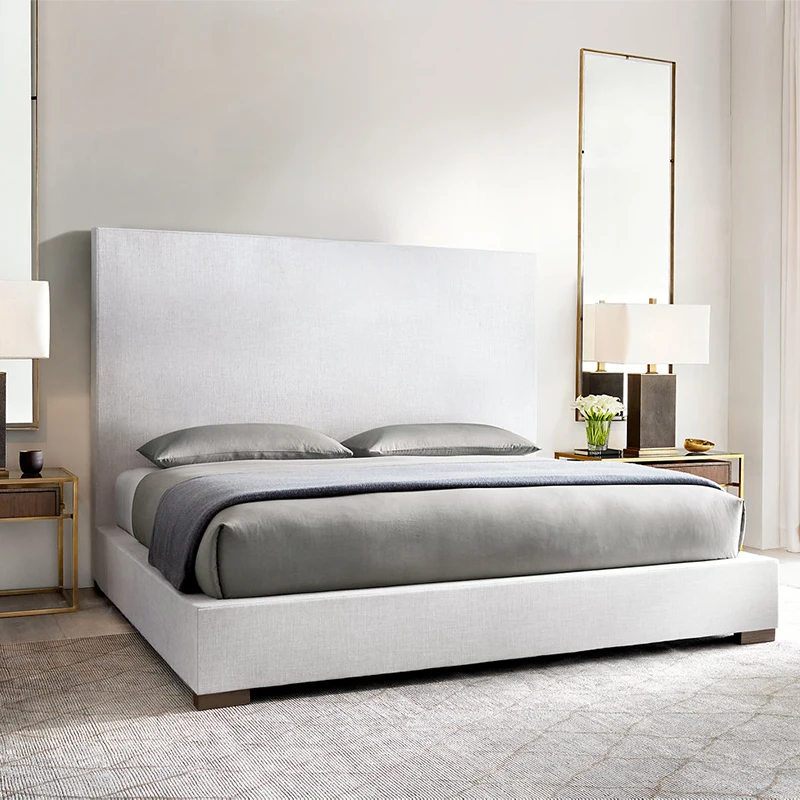 xx-RH MODENA Traditional Convertible Fabric Upholstered Panel Platform Bed High End Soft Bed King Size Fabric Frame No Box Made