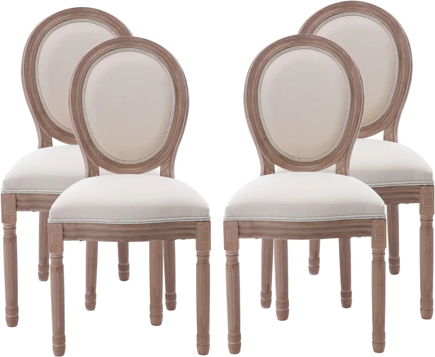 Nrizc French Country Dining Chairs Set of 4, Farmhouse Fabric Chairs with Round Back, Solid Wood Legs