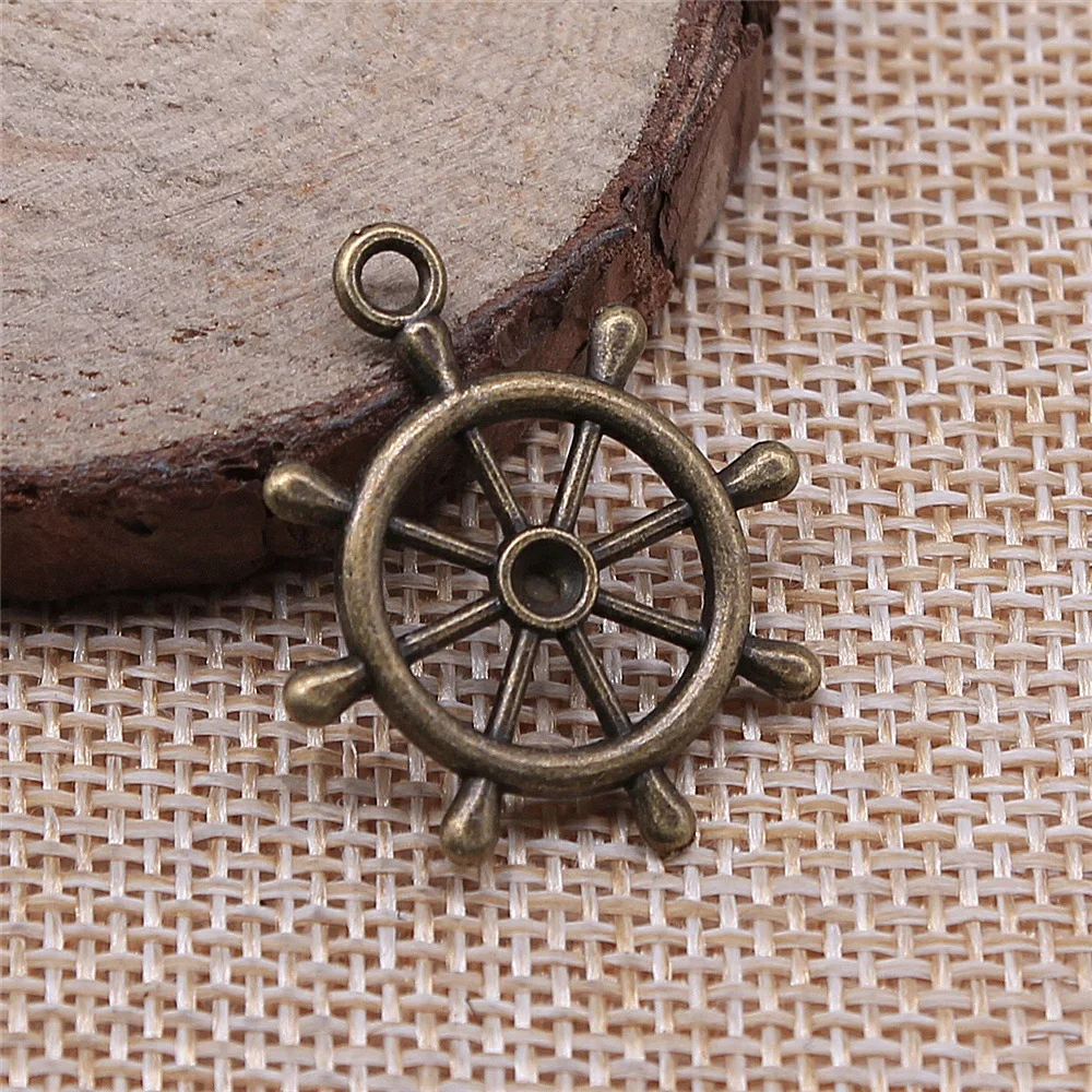 20pcs 28x24mm(1.1x0.94inch) 2 Colors Antique Bronze Color Antique Silver Color Rudder Charms Jewelry Accessories Bulk