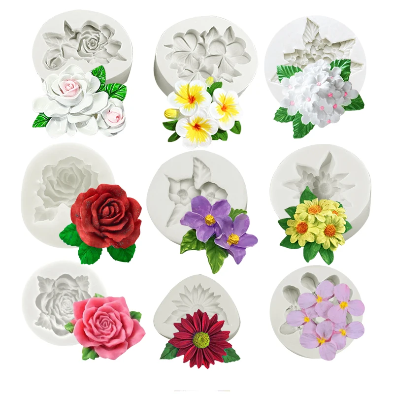 Flower Shape Silicone Cake Mold Gardenia Plumeria Rubra Soap Fondant Molds Cupcake Jelly Candy Chocolate Decoration Baking Tool