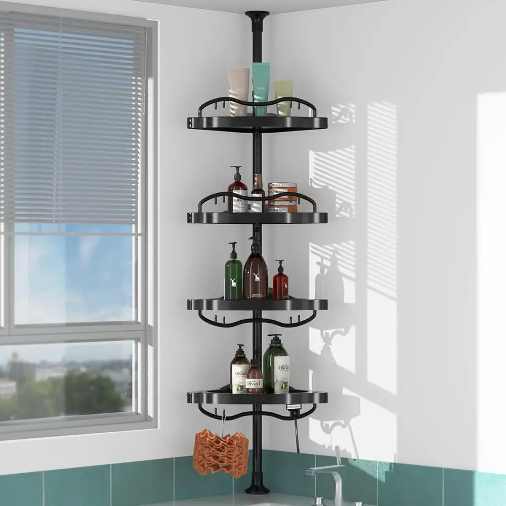 

Shower Caddy Tension Pole, 54-114 Inch Rustproof 4 Tier Adjustable Plastic Shelves Shower Organizer Quick Installation Bathroom