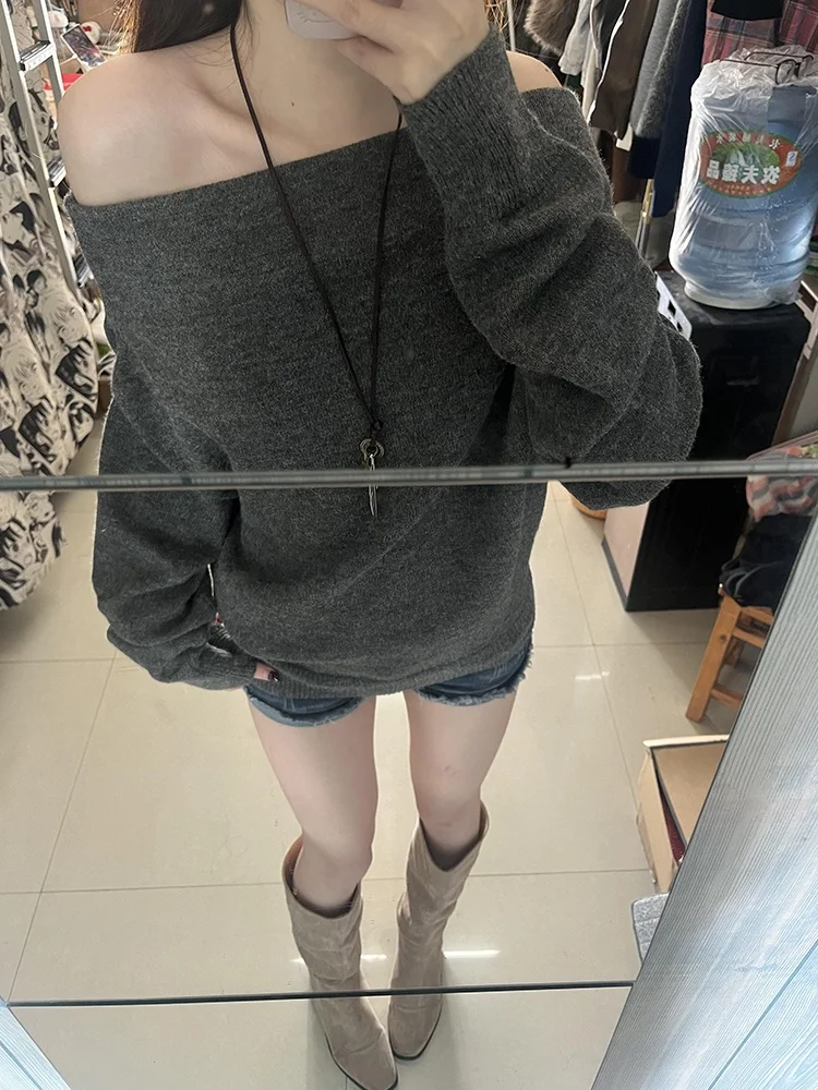 ay Off-oulder Long Sve Strickpullover Damen Loose Fit Base irt Herbst Winter New Sle Korean Sle Regular Fit