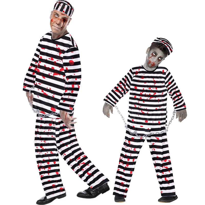 

2025 New Arrival Adults Men Horror Bloody Prisoner Halloween Fancy Dress Up Boy Creepy Zombie Convict Costume