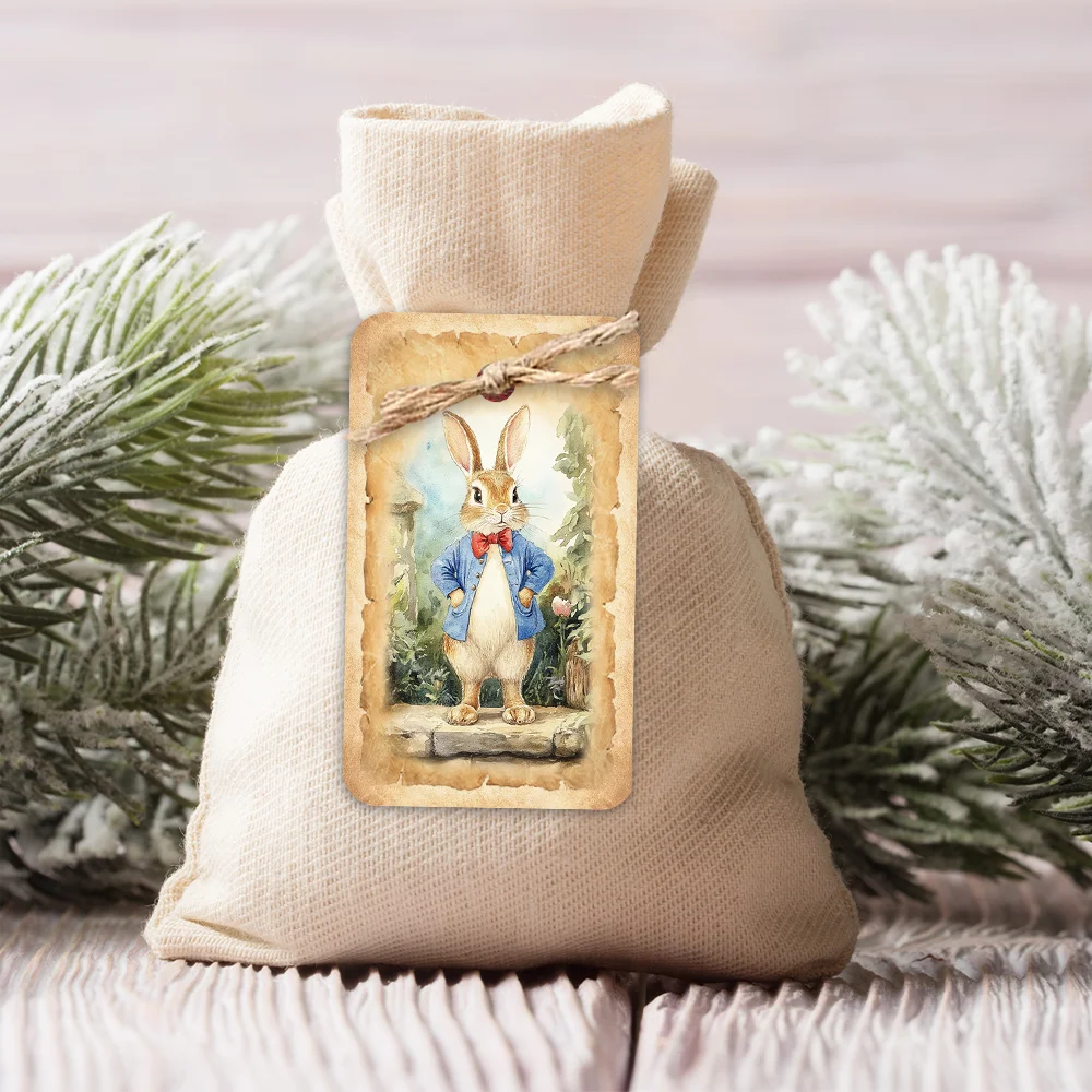 40 pezzi, etichette Peter Rabbit, etichette regalo di Natale, decorazioni per feste, fai da te, confezioni regalo, biglietti d'auguri, biglietti per feste, spago di iuta