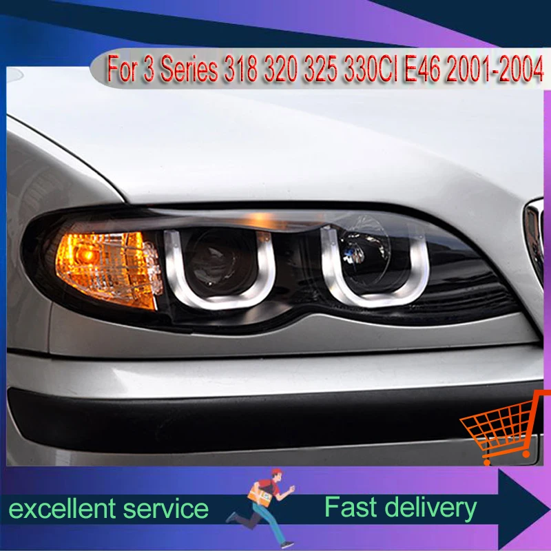 Auto Headlight For BMW 3 Series 318 320 325 330CI E46 2001-2004 Dual Lens Xenon Front Lamp LED Assembly Modified Car Accessories