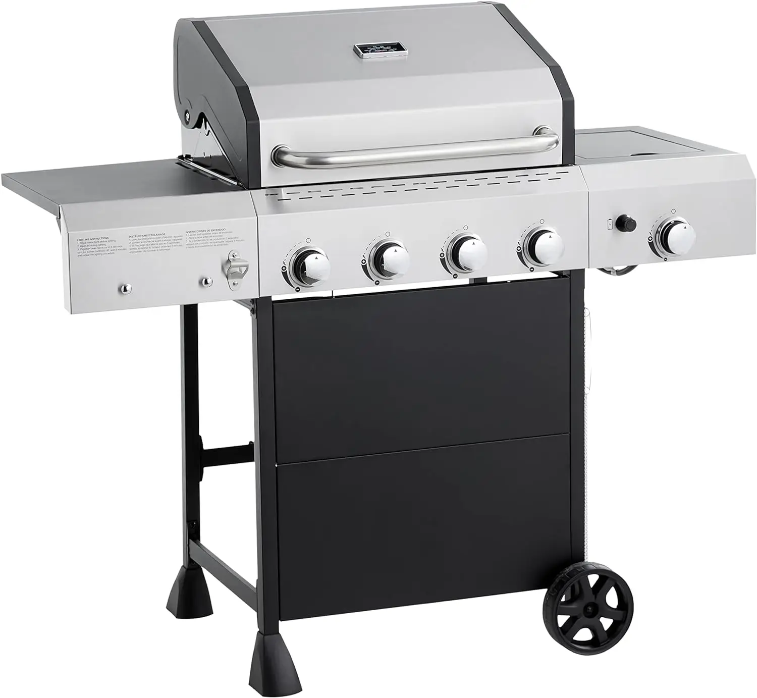 

Freestanding Gas Grill with Side Burner, 4 Burner (52,000 BTU), Black