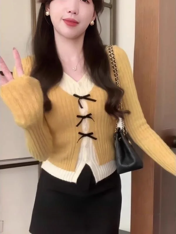 

Цветной вязаный кардиган Blo V-Ne Thiened ort Sle, женский зимний свитер с узлом, топ с застежкой на талии