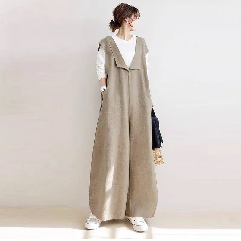 بدلة عمل بتصميم عتيق للنساء مقاس كبير كاجوال للتخسيس بحزام واسع الساق بذلة عصرية تسع نقاط من ألياف البوليستر #3