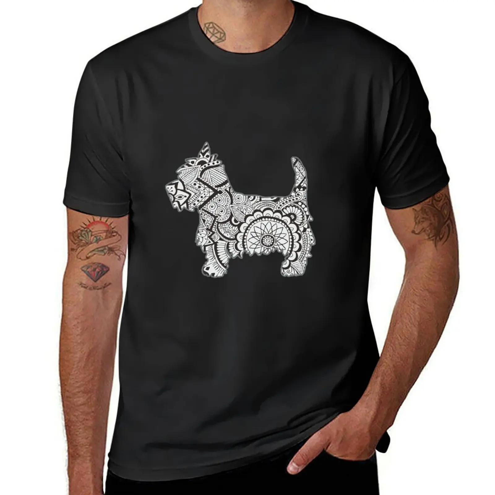 Westie black and white zentangle T-Shirt blanks Aesthetic clothing Blouse summer clothes tshirts for men