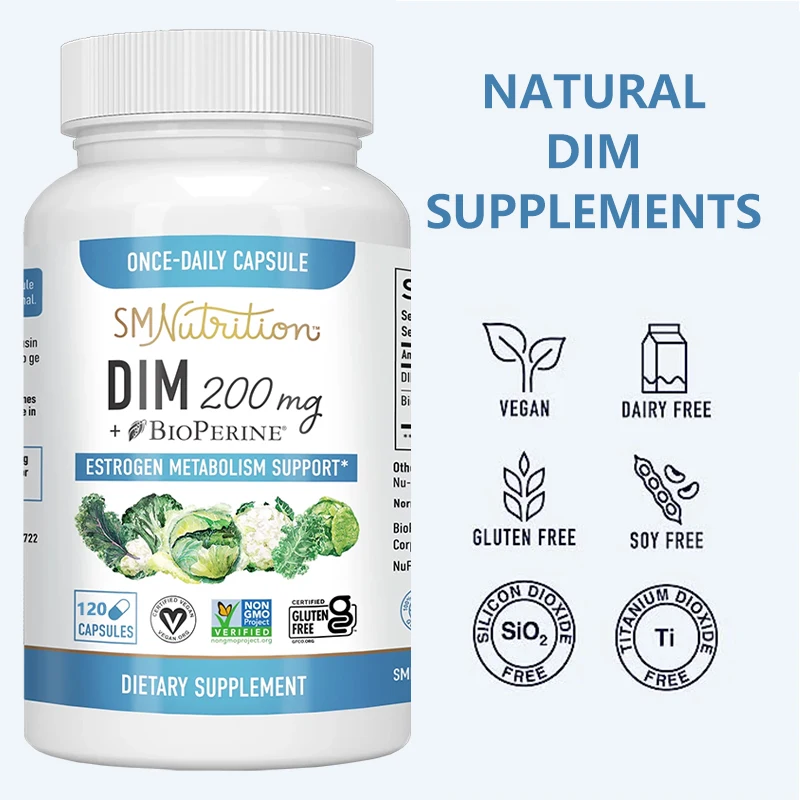 DIM Supplement 200 Mg | Estrogen Balance for Men and Women | Menopause Support, Antioxidant Support, Vegetarian